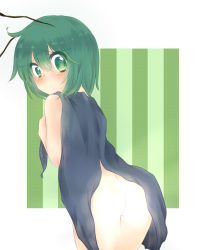 Rule 34 | 1girl, ass, bad id, bad pixiv id, blush, cape, highres, light, naked cape, nekomitei, nude, solo, striped, striped background, touhou, vertical stripes, wriggle nightbug