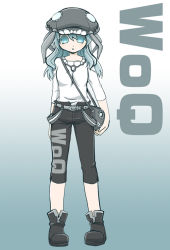 Rule 34 | 10s, 1girl, abyssal ship, adapted costume, bag, belt, boots, casual, contemporary, grey eyes, hat, kantai collection, long hair, looking at viewer, minamoto hisanari, open mouth, shoulder bag, silver hair, solo, wo-class aircraft carrier