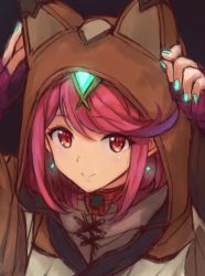 Rule 34 | 1girl, chest jewel, disguised pyra (xenoblade), fingerless gloves, gem, gloves, headpiece, mawile829, nail polish, pyra (xenoblade), red eyes, red hair, short hair, solo, swept bangs, tiara, xenoblade chronicles (series), xenoblade chronicles 2