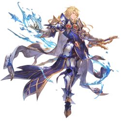 Rule 34 | 1boy, aglovale (granblue fantasy), armor, blonde hair, gauntlets, granblue fantasy, holding, holding weapon, long hair, looking at viewer, male focus, minaba hideo, official art, smirk, solo, sword, transparent background, water, weapon