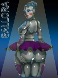 Rule 34 | 1girl, ass, back, ballerina, ballora (fnaf), blue hair, blush stickers, breasts, character name, closed eyes, five nights at freddy&#039;s, five nights at freddy&#039;s: sister location, from behind, looking at viewer, looking back, oddmachine, robot, sideboob, tutu