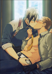 Rule 34 | 2boys, abs, belt, black gloves, gloves, green eyes, incest, julius will kresnik, kiss, ludger will kresnik, male focus, multiple boys, necktie, necktie grab, neckwear grab, omty, open clothes, open shirt, shirt, tagme, tales of (series), tales of xillia, undressing, yaoi