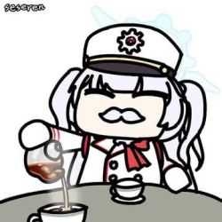 Rule 34 | 1girl, animated, animated gif, blue archive, closed eyes, cup, fake facial hair, fake mustache, lowres, seseren, tea, teacup