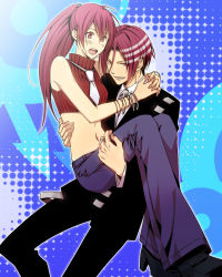 Rule 34 | 10s, 1boy, 1girl, bracelet, brother and sister, carrying, cosplay, death the kid, death the kid (cosplay), elizabeth thompson, elizabeth thompson (cosplay), free!, jewelry, long hair, matsuoka gou, matsuoka rin, midriff, miyano mamoru, navel, open mouth, ponytail, princess carry, red eyes, red hair, voice actor connection, sharp teeth, shimizu aoto, short hair, siblings, sleeveless, smile, soul eater, teeth, turtleneck, watanabe akeno