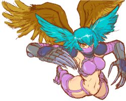 Rule 34 | 00s, 1girl, aqua eyes, aqua hair, artist request, ass, breasts, claws, collar, curvy, digimon, elbow gloves, eyelashes, feathers, female focus, fingerless gloves, gauntlets, gloves, harpy, head wings, high collar, highleg, highleg panties, large breasts, looking at viewer, mask, midriff, monster girl, navel, panties, revealing clothes, shiny skin, shoulder pads, shutumon, simple background, sketch, solo, thighhighs, thong, underwear, wide hips, wings