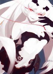 Rule 34 | 10s, 1girl, abyssal ship, anchorage princess, kantai collection, pale skin, red eyes, simple background, so shina, sohin, solo, white hair