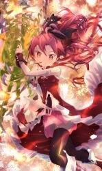 Rule 34 | 1girl, absurdres, bare shoulders, detached sleeves, highres, long hair, looking at viewer, mahou shoujo madoka magica, ponytail, red eyes, red hair, sakura kyoko, sakura kyoko (magical girl), sengoku chidori, smile, solo