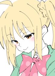 Rule 34 | 1girl, blonde hair, bocchi the rock!, closed mouth, ijichi nijika, ixy, long hair, red eyes, side ponytail, smile, solo, upper body