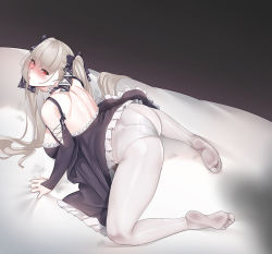 Rule 34 | 1girl, all fours, ass, azur lane, back, backless dress, backless outfit, black dress, blunt bangs, blush, breasts, clothes lift, clothes pull, detached collar, detached sleeves, dress, dress lift, dress pull, earrings, formidable (azur lane), frilled dress, frills, full body, hair ribbon, jewelry, jjanda, large breasts, long dress, long hair, looking at viewer, nail polish, no shoes, panties, panties under pantyhose, pantyhose, parted lips, red eyes, ribbon, see-through, shoulder blades, sleeves past wrists, solo, thighs, toenail polish, toenails, toes, twintails, underwear, very long hair, white panties, white pantyhose