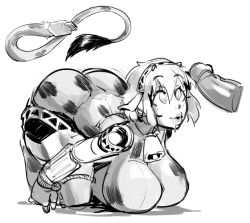 Rule 34 | 1girl, @ @, aegis (persona), all fours, animal ears, animal print, ass, bell, borvar, breasts, cow girl, cow print, cowbell, huge ass, large breasts, penis, penis awe, persona, persona 3, robot, saliva, short hair, solo, tail, uncensored