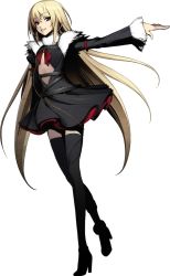 Rule 34 | 10s, 1girl, blonde hair, blue eyes, boots, dress, flat chest, guilty crown, guilty crown lost christmas, long hair, nitroplus, official art, open mouth, present (guilty crown), smile, solo, thigh boots, thighhighs, transparent background, zettai ryouiki