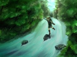 Rule 34 | 1boy, bad id, bad pixiv id, blonde hair, blue eyes, chikuwa (rinka), forest, gloves, hat, link, male focus, nature, nintendo, river, solo, the legend of zelda, the legend of zelda: twilight princess