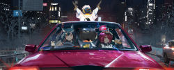 Rule 34 | 2girls, :t, absurdres, alfa romeo, alfa romeo 155, animal ear fluff, animal ears, arknights, arms up, beer can, bird, black hair, brown eyes, can, car, city, commentary, drink can, driving, dual wielding, exusiai (arknights), eyewear on head, glint, gun, halo, hamachi hazuki, hand up, handgun, highres, holding, holding gun, holding weapon, jacket, jewelry, long hair, motor vehicle, multiple girls, necklace, night, night sky, outdoors, penguin, pistol, red hair, shirt, short sleeves, sky, smile, sunglasses, t-shirt, texas (arknights), emperor (arknights), weapon, white jacket, white shirt, wolf ears