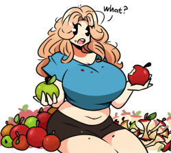 1girl absurdres apples blonde_hair eating highres murgoten tagme