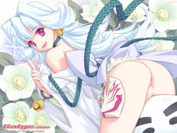 Rule 34 | 1girl, ass, bare shoulders, breasts, galge.com, japanese clothes, kimono, looking back, open mouth, red eyes, solo, thighs, tongue, wallpaper, yuki onna