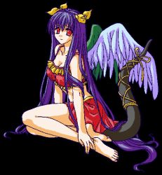 Rule 34 | 1girl, arc system works, asymmetrical wings, barefoot, blue hair, dizzy (guilty gear), dress, feet, full body, guilty gear, long hair, red eyes, ribbon, solo, tail, tail ornament, tail ribbon, transparent background, very long hair, wings