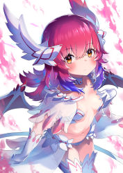 Rule 34 | 1girl, absurdres, armor, armpit crease, bikini, bikini armor, blush, breasts, breasts apart, cameltoe, choker, closed mouth, cowboy shot, crossed bangs, gloves, gradient hair, hand up, hatsuga (dmaigmai), headgear, highres, long hair, looking at viewer, mini wings, multicolored hair, navel, orange eyes, original, red hair, revealing clothes, see-through, small breasts, solo, stomach, swimsuit, thighhighs, thighs, waist cape, white bikini, white gloves, white thighhighs, wings