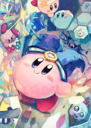 Rule 34 | absurdres, blush stickers, broken glass, colored skin, commentary request, dark meta knight, different reflection, fangs, glass, hat, highres, jester cap, kirby, kirby (series), marx (kirby), mask, mirror, nintendo, no humans, pink skin, pom pom (clothes), reflection, simirror, smile, solid oval eyes, sparkle, spookstep, star (symbol), suyasuyabi, twitter username