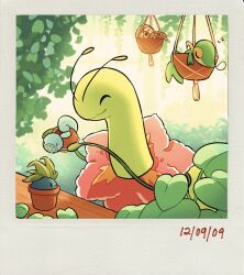 Rule 34 | :d, closed eyes, creatures (company), cup, dated, duplicate, game freak, gen 1 pokemon, gen 2 pokemon, gen 5 pokemon, gen 7 pokemon, highres, holding, holding watering can, looking at another, meganium, nature, nintendo, oddish, open mouth, outdoors, plant, pokemon, pokemon (creature), potted plant, rowlet, sleeping, smile, snivy, squirtle, table, teletelo, watering can, zzz