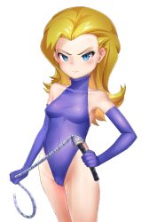 Rule 34 | 1girl, absurdres, blonde hair, blue eyes, breasts, cameltoe, carbon12th, closed mouth, commentary, commission, commissioner upload, dominatrix, elbow gloves, electra (bare knuckle), gloves, highres, huge filesize, leotard, long hair, looking at viewer, sega, simple background, solo, streets of rage, transparent background, whip, white background