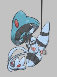 Rule 34 | 1boy, anal, anal object insertion, arms behind back, azelf, ball gag, blindfold, bondage outfit, bound, bound legs, collar, creatures (company), crying, dildo, erection, gag, gagged, game freak, gen 4 pokemon, grey background, highres, legendary pokemon, male focus, male penetrated, multiple tails, nintendo, nipple stimulation, no humans, object insertion, penis, pokemon, pokemon (creature), precum, remote control vibrator, saliva, sex toy, shiny skin, simple background, solo, spread legs, suspension, tail, tape, tears, testicles, thigh strap, two tails, uncensored, vibrator, vibrator cord, vibrator on nipple, vono (voon)