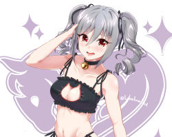 Rule 34 | 10s, 1girl, bad id, bad pixiv id, bell, blush, bra, breasts, cat cutout, cat ear panties, cat lingerie, cleavage cutout, clothing cutout, drill hair, highres, idolmaster, idolmaster cinderella girls, jingle bell, kanzaki ranko, looking at viewer, meme attire, navel, panties, red eyes, side-tie panties, silver hair, solo, twin drills, twintails, underwear, underwear only, yamerun