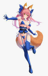 Rule 34 | 1girl, absurdres, animal ear fluff, animal ears, bikini, blue bikini, blue thighhighs, blush, boots, breasts, commentary request, elbow gloves, fate/extella, fate/extra, fate (series), fox ears, fox girl, fox tail, garter straps, gloves, hair ornament, hair ribbon, highres, large breasts, long hair, looking at viewer, pink hair, ribbon, side-tie bikini bottom, simple background, smile, solo, swimsuit, tail, tamamo (fate), tamamo no mae (fate/extra), tansui san (tcjp4784), thigh boots, thighhighs, thighhighs under boots, white background, yellow eyes