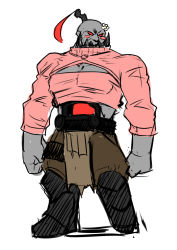 Rule 34 | 1boy, bald, blush, blush stickers, cleavage cutout, clothing cutout, flower, hair flower, hair ornament, league of legends, male focus, meme attire, nam (valckiry), open-chest sweater, ribbed sweater, simple background, sion (league of legends), solo, sweater, white background