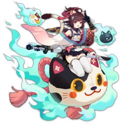 Rule 34 | 1girl, ahoge, animal ears, artist request, black gloves, blue fire, brown eyes, brown hair, burning, cat ears, eating, fang, fire, food, game cg, gloves, hair ornament, highres, holding, holding sword, holding weapon, ichihime, japanese clothes, looking at viewer, mahjong, mahjong soul, mahjong tile, official art, open mouth, seiza, sheath, simple background, sitting, skin fang, sword, taiyaki, third-party source, transparent background, unsheathing, wagashi, weapon, yostar