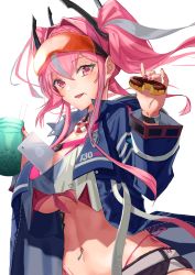 Rule 34 | 1girl, absurdres, azur lane, belt, between breasts, bikini, bikini under clothes, black choker, black shorts, blue jacket, blush, breasts, bremerton (azur lane), buckle, cellphone, choker, cleavage, commentary, cowboy shot, crop top, crop top overhang, cup, doughnut, drinking straw, ear piercing, eyewear on head, female focus, fingernails, food, food on face, front-tie bikini top, front-tie top, grey belt, grey hair, groin, hair between eyes, hair intakes, hair ornament, hands up, highres, holding, holding cup, holding food, hood, hood down, hooded jacket, jacket, large breasts, lifebuoy ornament, long fingernails, long hair, long sleeves, looking at viewer, matching hair/eyes, midriff, mole, mole under eye, multicolored hair, nail polish, navel, navel piercing, object on breast, open clothes, open jacket, open mouth, phone, piercing, pink bikini, pink eyes, pink hair, pink nails, red-tinted eyewear, sankyo (821-scoville), shirt, short shorts, shorts, side-tie bikini bottom, sidelocks, simple background, smartphone, smile, snap-fit buckle, solo, standing, streaked hair, sunglasses, swimsuit, tinted eyewear, tongue, tongue out, twintails, two-tone hair, two-tone shirt, underboob, w arms, white background, wristband