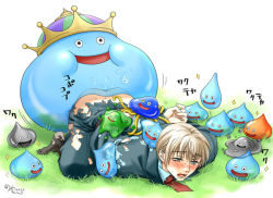 Rule 34 | anal, blush, bound, crown, dragon quest, forced, grabbing, kichiku megane, male focus, male penetrated, monster request, necktie, outdoors, rape, saeki katsuya, saliva, slime (dragon quest), slime on male, smile, tied up, torn clothes, what, yaoi