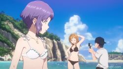 Rule 34 | 3d, 3girls, animated, animated gif, ass, blue hair, breasts, brown hair, character request, embarrassed, idolmaster, idolmaster million live!, large breasts, multiple girls, purple hair, swimsuit, tagme, video