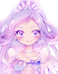 Rule 34 | 1girl, bad id, bad pixiv id, blue eyes, blue hair, brooch, choker, collarbone, cure diamond, curly hair, dokidoki! precure, earrings, heart, heart brooch, highres, hishikawa rikka, jewelry, long hair, magical girl, matching hair/eyes, multicolored hair, own hands clasped, own hands together, ponytail, precure, purple hair, smile, solo, white background, yuucho (cololal)