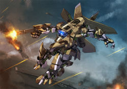 Rule 34 | aircraft, airplane, autobot, blue eyes, breakaway (transformers), camouflage, clenched hand, fighter jet, fire, firing, from side, gatling gun, glowing, glowing eyes, jet, looking ahead, mecha, mechanical wings, military, military vehicle, minigun, open hand, robot, solo, tanaka (cow), transformers, transformers: revenge of the fallen, transformers (live action), wings