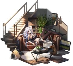 Rule 34 | 1girl, arm up, azur lane, bare shoulders, black bra, black shorts, black thighhighs, bra, breasts, choker, cleavage, couch, drawing (object), floor lamp, flower, garter straps, glass, guitar, highres, instrument, lamp, large breasts, long hair, looking at viewer, lying, manjuu (azur lane), multicolored hair, navel, official alternate costume, official art, on couch, open mouth, pavapo, plant, red eyes, red hair, short shorts, shorts, silver hair, stairs, streaked hair, table, tallinn (azur lane), tallinn (nostalgic pilsner) (azur lane), thighhighs, transparent background, underwear, white flower