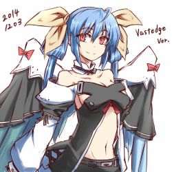 Rule 34 | 1girl, blue hair, breasts, dated, dizzy (guilty gear), female focus, guilty gear, kuro goma (kakkou11), long hair, red eyes, simple background, smile, solo, white background, whitesesame, wings