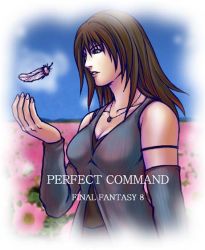 Rule 34 | 1990s (style), 1girl, breasts, brown eyes, brown hair, detached sleeves, feathers, female focus, final fantasy, final fantasy viii, flower, gradient background, jewelry, long hair, nature, necklace, outdoors, perfect command, plant, retro artstyle, rinoa heartilly, sky, solo