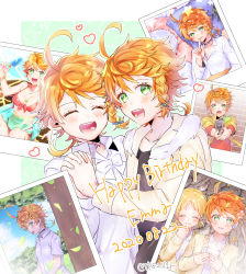 Rule 34 | 2girls, absurdres, chest tattoo, emma (yakusoku no neverland), green eyes, highres, looking at viewer, multiple girls, neck tattoo, number tattoo, open mouth, orange hair, protected link, short hair, smile, tattoo, tp82n1r, yakusoku no neverland