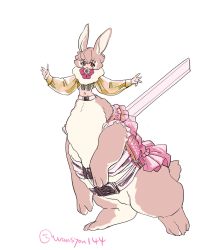 Rule 34 | 1boy, animal ears, belt, brown hair, rabbit ears, centauroid, hands up, highres, long sleeves, looking at viewer, male focus, navel, one-hour drawing challenge, original, outstretched arms, parted lips, red eyes, shima (wansyon144), simple background, solo, spread arms, taur, twitter username, white background