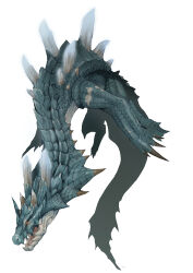 Rule 34 | animal focus, character request, check character, claws, commentary request, crystal, dragon, full body, highres, horns, lagiacrus, material growth, monster, monster hunter (series), no humans, open mouth, orange eyes, scales, sharp teeth, simple background, solo, tail, teeth, white background, yamamotoshin7