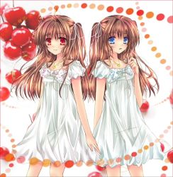 Rule 34 | 2girls, brown hair, dress, flat chest, jewelry, multiple girls, necklace, original, siblings, sisters, smile, twins, twintails, yakumo rui