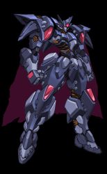 Rule 34 | black background, cape, clenched hands, highres, joints, looking ahead, mecha, no humans, original, red eyes, robot, robot joints, simple background, solo, standing, superphotrone