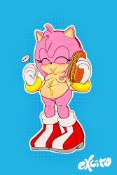 Rule 34 | absurdres, amy rose, breasts, chili dog, excito, fat, female focus, food, highres, medium breasts, nude, sexually suggestive, sonic (series), speech bubble