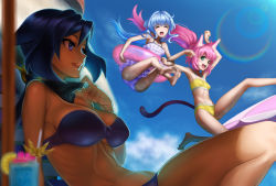 Rule 34 | &gt; o, 10s, 3girls, animal ears, armpits, arms up, ass, ayame (gundam build divers), bare shoulders, barefoot, bikini, black hair, blue hair, breasts, casual one-piece swimsuit, cat ears, cat tail, cleavage, closed eyes, cloud, commentary request, cup, day, drinking glass, fangs, feet, food, fruit, fujisawa aya (gundam build divers), green eyes, gundam, gundam build divers, hair intakes, innertube, jumping, kyodairobo, leaning back, legs, lemon, light blue hair, long hair, medium breasts, momo (gundam build divers), multiple girls, one-piece swimsuit, one eye closed, open mouth, outdoors, paw pose, pink hair, ponytail, purple bikini, purple eyes, sara (gundam build divers), sitting, sky, small breasts, smile, soles, strapless, strapless bikini, swim ring, swimsuit, swimsuit skirt, tail, toes, white one-piece swimsuit, yashiro momoka, yellow bikini