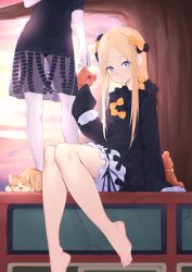 Rule 34 | 2girls, abigail williams (fate), bare legs, barefoot, black bow, black dress, black headwear, black panties, blonde hair, bloomers, blue eyes, blush, bow, cat, commentary request, dress, fate/grand order, fate (series), hair bow, highres, holding, jilu, lavinia whateley (fate), long hair, long sleeves, looking at viewer, multiple girls, multiple hair bows, orange bow, pale skin, panties, parted bangs, sleeves past fingers, sleeves past wrists, stuffed animal, stuffed toy, underwear, white bloomers