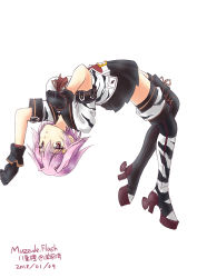 Rule 34 | 1girl, absurdres, artist name, black gloves, black skirt, boots, commentary request, dated, from side, gloves, hair ornament, high heels, highres, kantai collection, looking at viewer, paw pose, pink hair, pleated skirt, red eyes, rudder footwear, short hair, short sleeves, simple background, skirt, solo, tama (kancolle), tama kai ni (kancolle), thigh boots, thighhighs, upside-down, yaegashi (muzzuleflash)