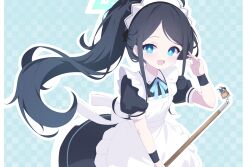 Rule 34 | &lt;key&gt; (robot) (blue archive), 1girl, absurdly long hair, apron, aris (blue archive), aris (maid) (blue archive), black dress, black hair, blue archive, blue eyes, blush, bright pupils, commentary, dress, frilled apron, frills, green halo, halo, highres, long hair, looking at viewer, maid, maid apron, maid headdress, official alternate costume, open mouth, ponytail, puffy short sleeves, puffy sleeves, rokukarashi, short sleeves, smile, solo, very long hair, white apron, white pupils