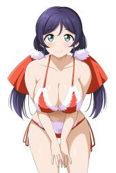 Rule 34 | 1girl, barkhorn0331, bikini, breasts, christmas, green eyes, highres, long hair, love live!, love live! school idol project, purple hair, santa bikini, smile, solo, swimsuit, tojo nozomi, twintails