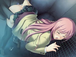 Rule 34 | 1boy, 1girl, against fence, clothed sex, clothes lift, clothing aside, cum, cum in pussy, cumdrip, closed eyes, fence, game cg, hetero, indoors, panties, panties aside, pink hair, school uniform, sex, skirt, skirt around belly, skirt lift, thighhighs, underwear
