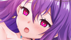 Rule 34 | 1girl, blush, breasts, deep one kyomu to mugen no fragment, dmm, medium breasts, open mouth, purple hair